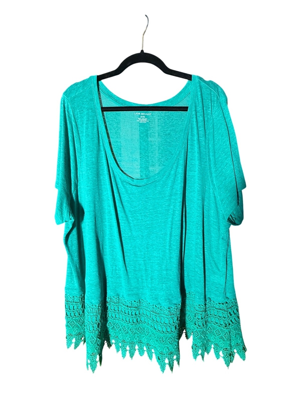 Lane Bryant Green Tee wit Crochet Hem 26/28